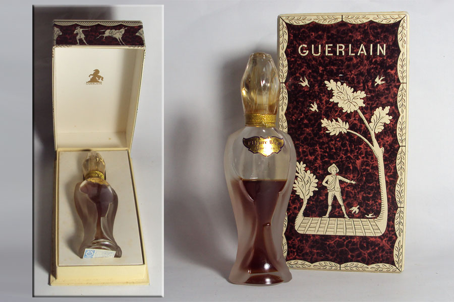 Flacon L'Heure Bleue de Guerlain Flacon type Amphore 1955 bouchon tulipe en verre hauteur 11.5 cm drapé givré 15 ml 