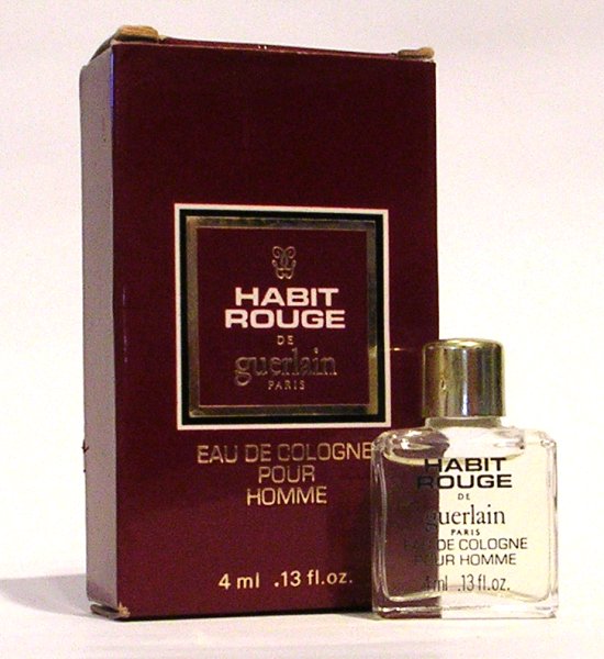 miniature Habit Rouge de Guerlain Bouchon doré 4 ml eau de cologne mod 1982 