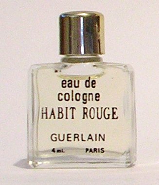miniature Habit Rouge de Guerlain Bouchon doré 4 ml eau de cologne mod 1980 