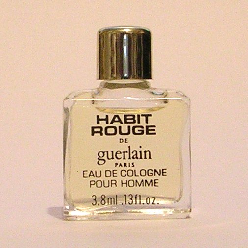 miniature Habit Rouge de Guerlain Bouchon doré 4 ml eau de cologne mod 1983 