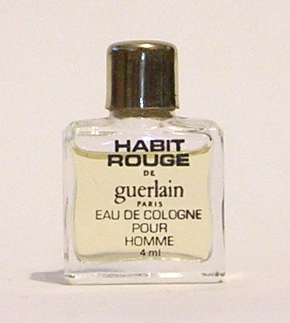 miniature Habit Rouge de Guerlain Bouchon doré 4 ml eau de cologne mod 1981 