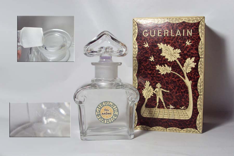 Flacon Fol Arôme de Guerlain Flacon du parfum dit flacon bouchon coeur  250 ml Hauteur 16.5 cm en cristal de Nancy bouchon en cristal émerisé  
