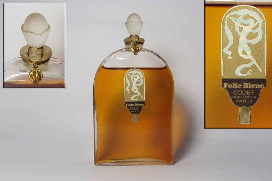 Miniature Folie Bleu de Godet Flacon en verre bouchon en verre émeri Scellé Hauteur 11 cm 